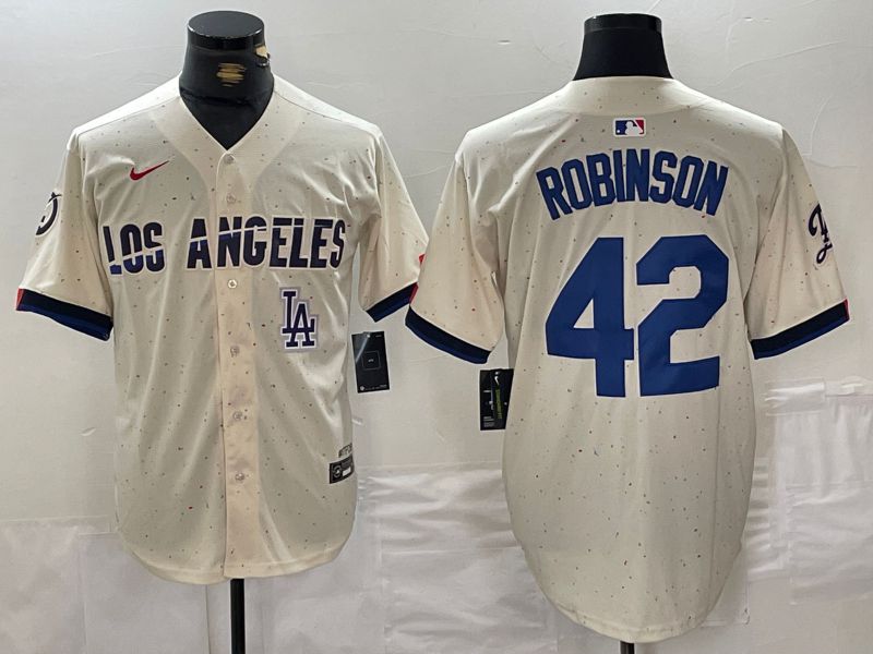 Men Los Angeles Dodgers 42 Robinson Cream Fashion Nike Game MLB Jersey style 5